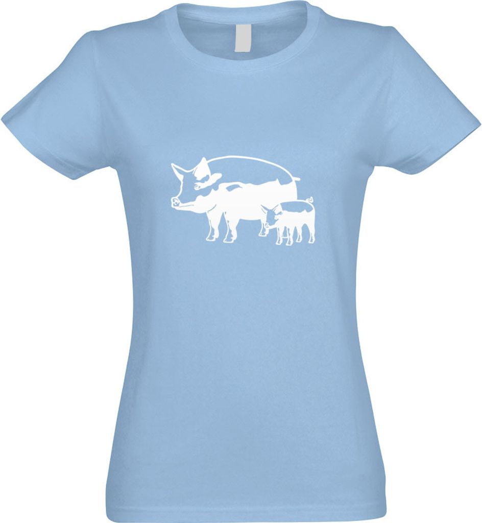 Kiwistar - T-Shirt tailliert - Damen - himmelblau - Schwein Motiv 8 - Sau - Baby - mit Motiv Bedruckt - Funshirt Design - Sport - Freizeit - Damen ...