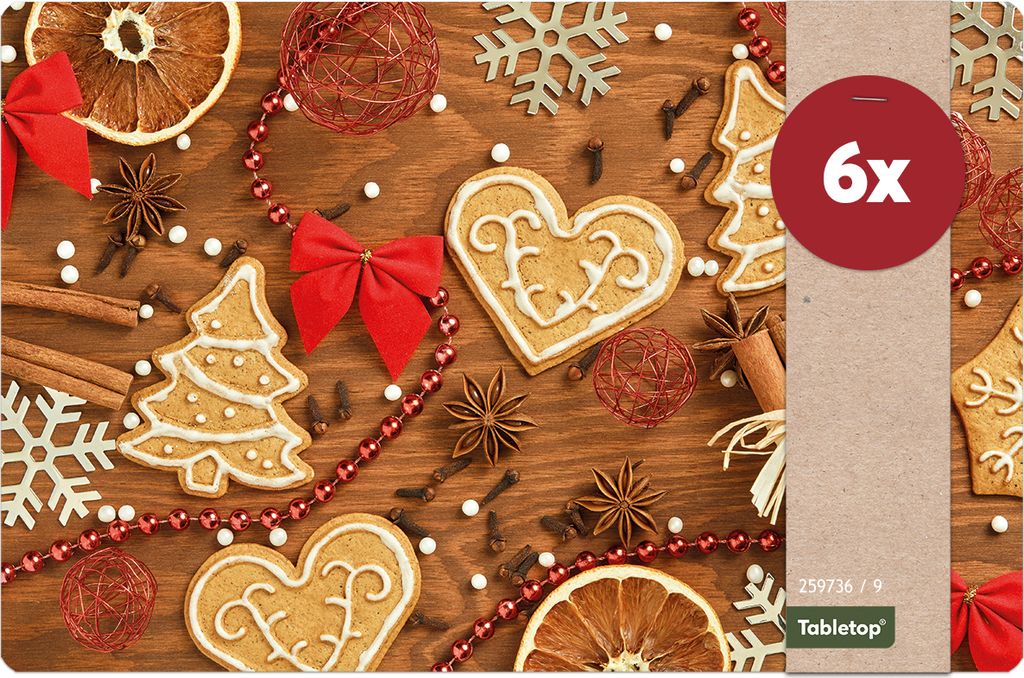 Abwaschbare Tischsets 6er Set Weihnachten Kekse & Deko