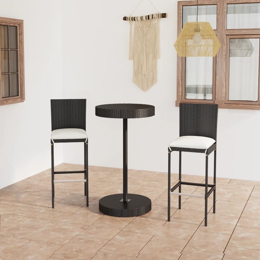 Maison Exclusive - 3-tlg. Gartenbar-Set mit Kissen Poly Rattan Schwarz