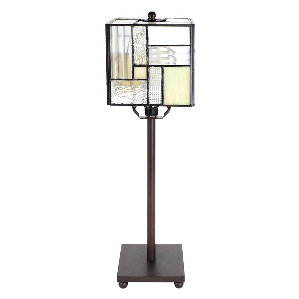 Clayre & Eef Tiffany Tischlampe 13x13x28 cm Weiß Beige Glas