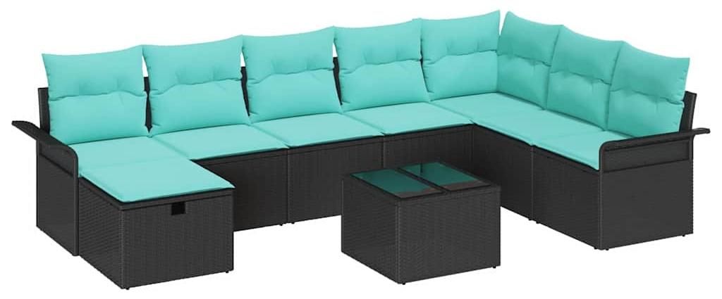 vidaXL Garten-Sofa-Set mit Kissen 9 pcs Schwarz Poly Rattan