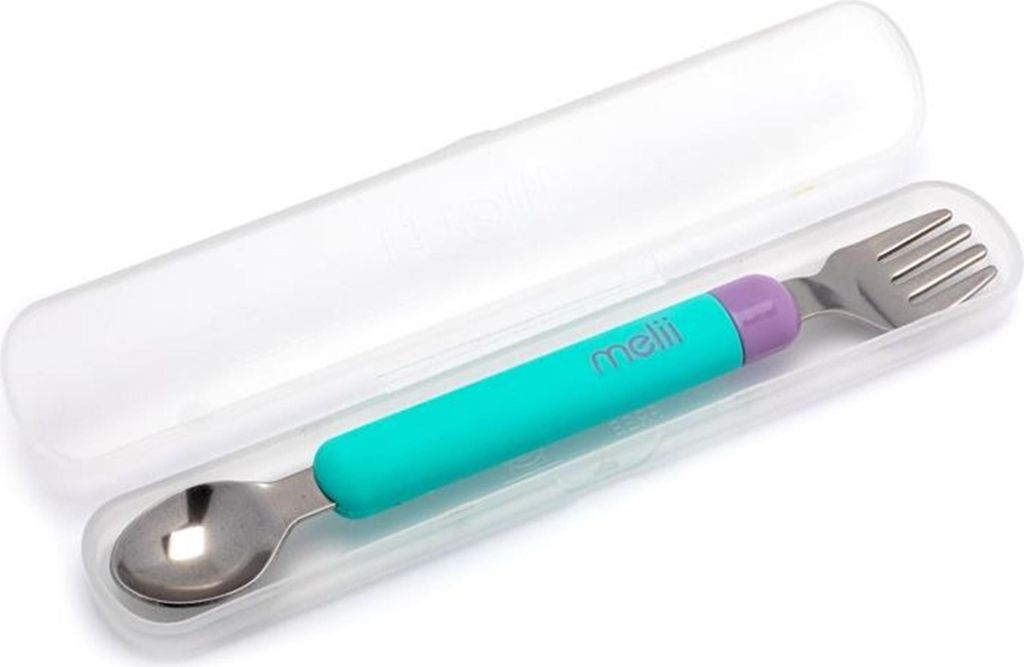 Melii Kindergabel und Löffel mit Etui blau/rosa