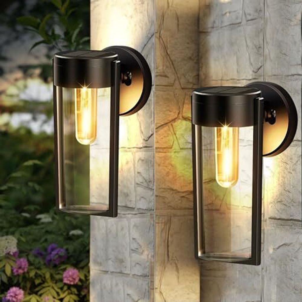 Außenlampe, Hauswand, 2 Solar -Außenwände, Modus, IP65 wasserdicht, matte schwarze Lampe, Raum, Garten, Zaun, Terrasse, Garage, Lampe (heiß weiß)