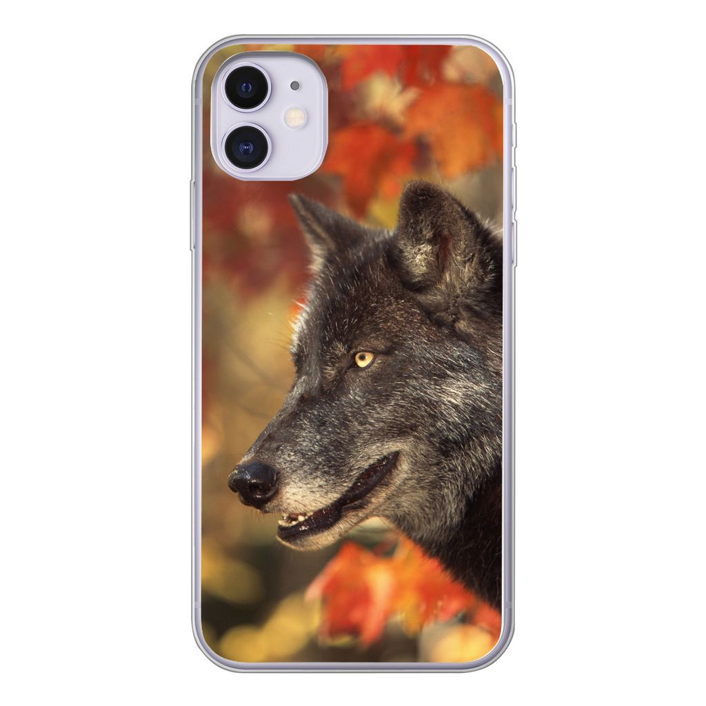 MuchoWow Handyhülle Schutzhülle Hülle für iPhone 11 Wolf - Nahaufnahme - Blätter Silikon Softcase Handy Hülle - Handytasche