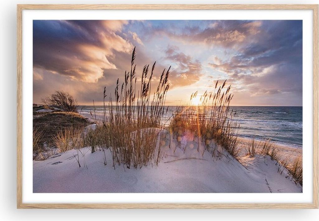 Gerahmtes Poster - Rahmen in heller Eiche - Westen auf der Strand - 91,5x61 cm - Wand Bild - Wanddeko - Wandbilder - Kunstposter - Wandposter - Bil...