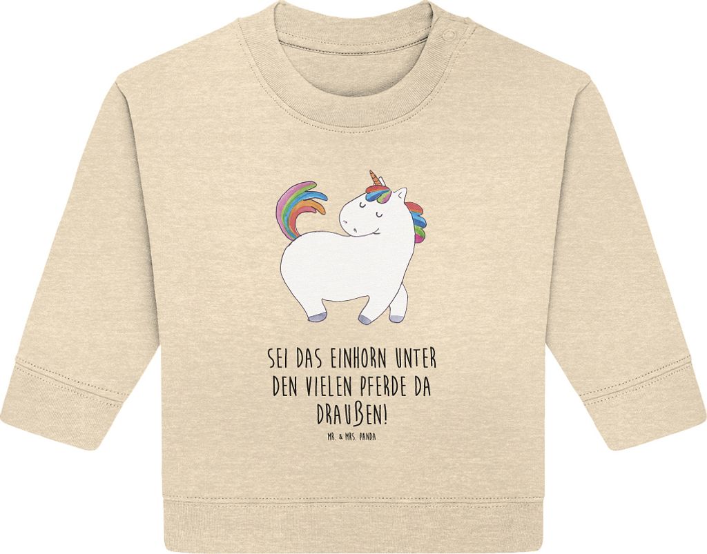 Mr. & Mrs. Panda Organic Baby Pullover Einhorn Stolzieren 6. - 12. Monat - Natural Raw - Geschenk, Reiten, Unicorn, Bullover, Stolz, Pferd, Einhörner