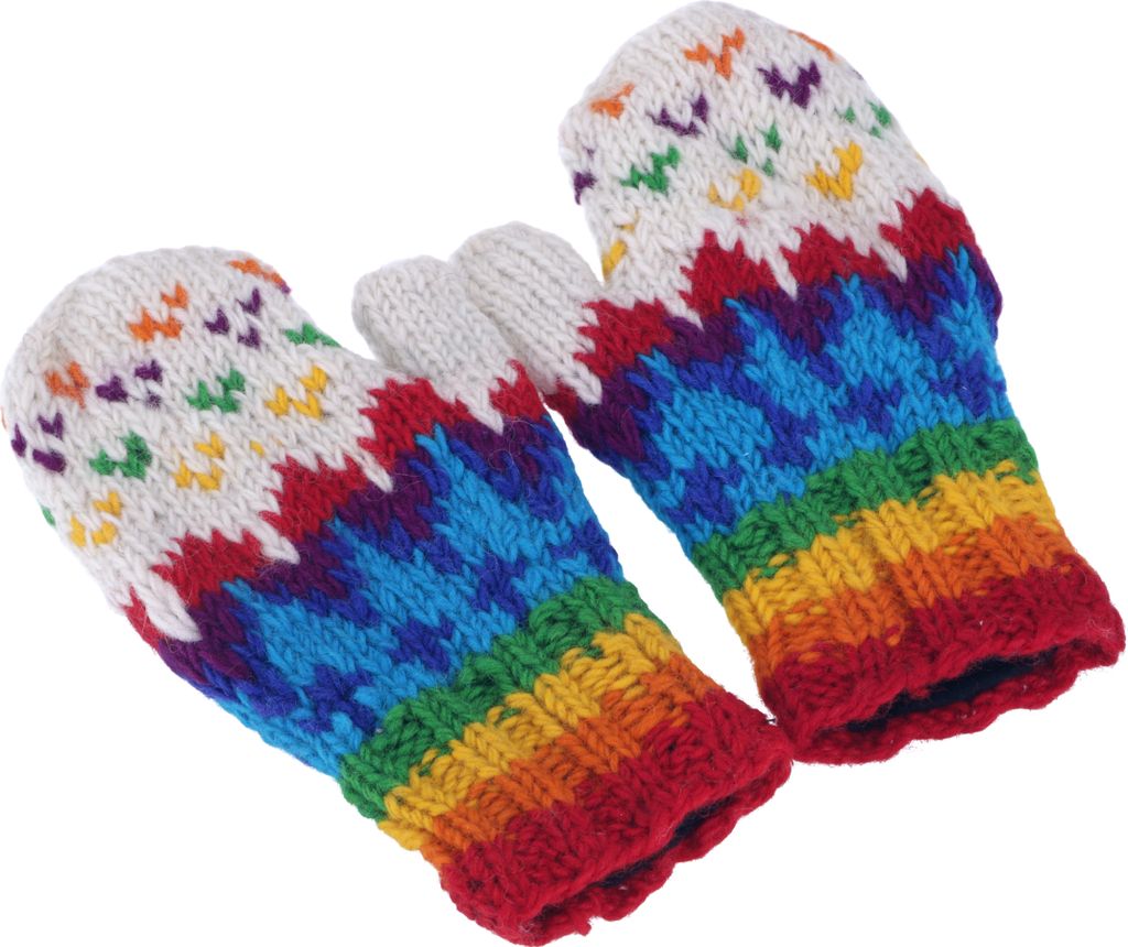 Handschuhe aus Wolle, Fauster, Handgestrickte Fausthandschuhe aus Nepal - Weiß/bunt, Uni, Mehrfarbig, Handschuhe & Handstulpen