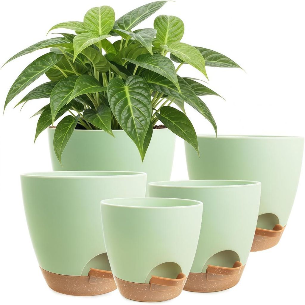 5er Set Selbstbewässerungstöpfe, mit Ablauf & Tank, 7-14 Tage Bewässerung, für drinnen/draußen, Balkon, Garten, Wohnkultur