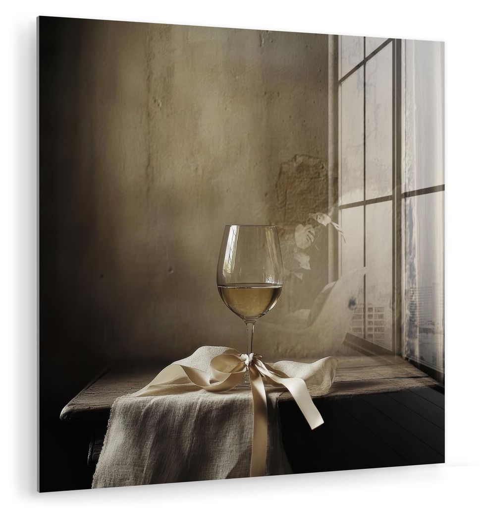 MuchoWow Glasbilder - Bilder auf Wandbild - Foto auf Glas Schleife - Beige - Weiß - Wein 30x30 cm Wanddekoration aus Glas - Acrylglasbild - Acrylb...