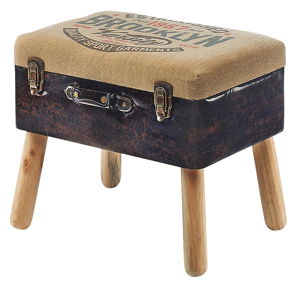 Lockardi Kofferhocker Hocker mit Stauraum - Leinen und Kunstleder - Braun 50x36x45 cm | Polsterhocker Fußhocker Stuhl Kleinmöbel Sitztruhe Fußst...