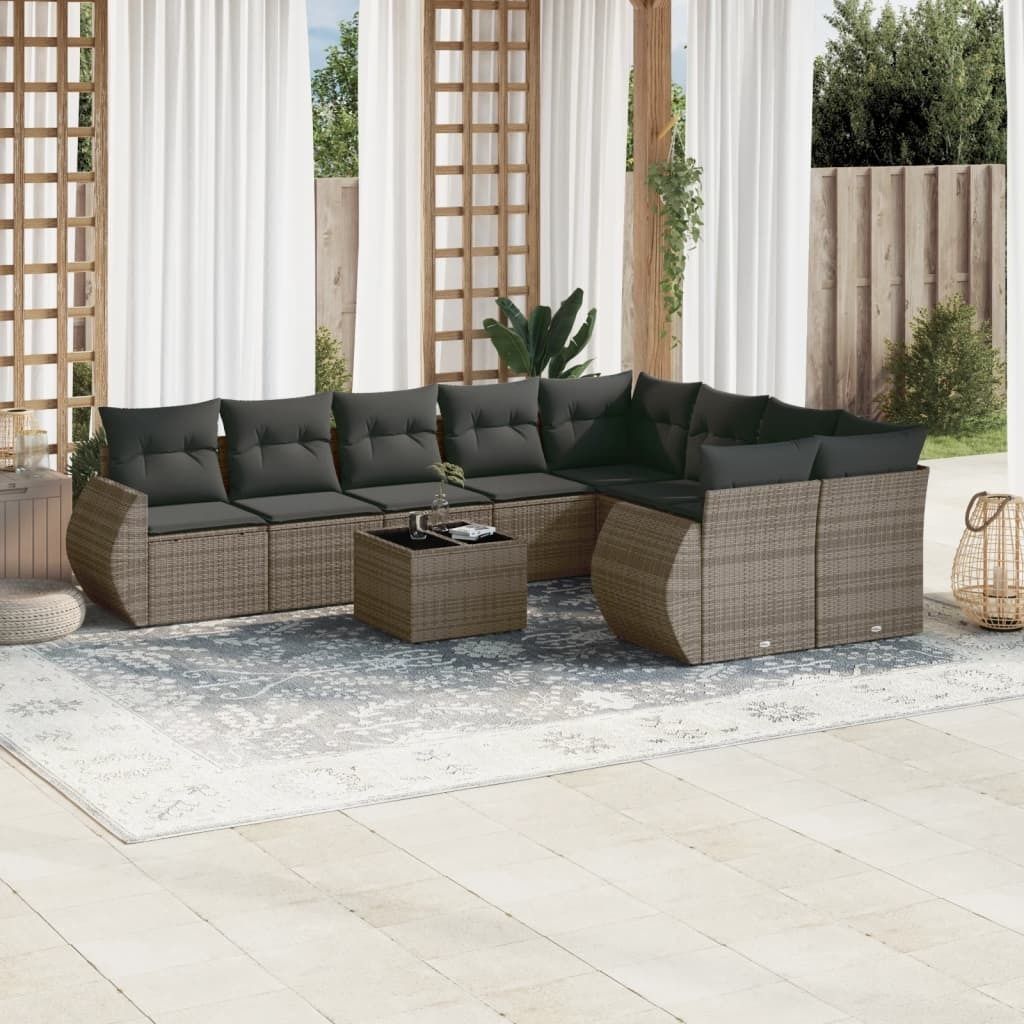 Maison Exclusive - 10-tlg. Garten-Sofagarnitur mit Kissen Grau Poly Rattan
