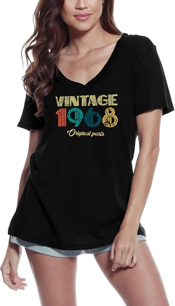 Damen Grafik T-Shirt V-Ausschnitt Vintage 1968 Originalteile – Vintage 1968 Original Parts – Geschenk 56. Geburtstag Jahrestag 56 Jahre Jubilä...