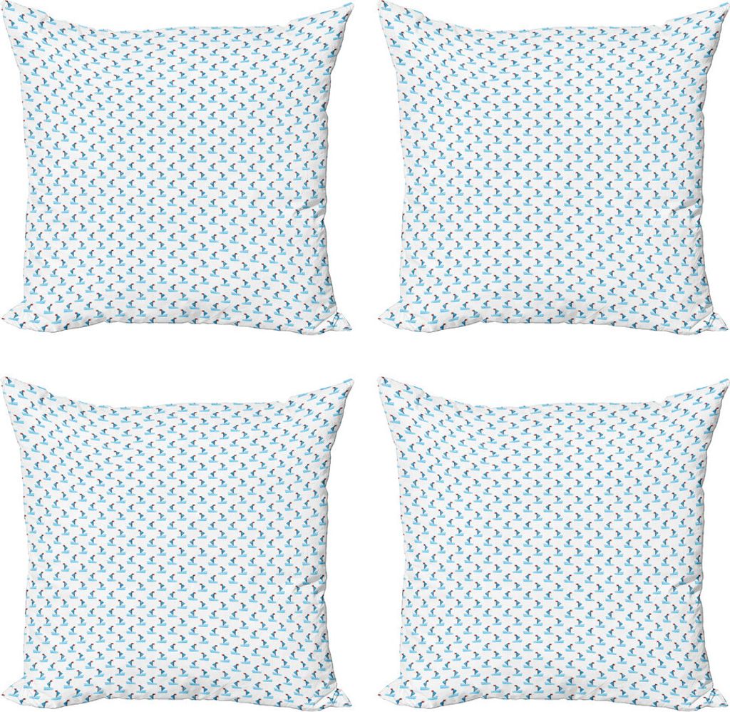 ABAKUHAUS blau Wasser Kissenbezug Set (4 Stück), Geometrische Boote Flags, Moderner Doppelseitiger Digitaldruck, 60 cm x 60 cm, Blau Paprika und W...