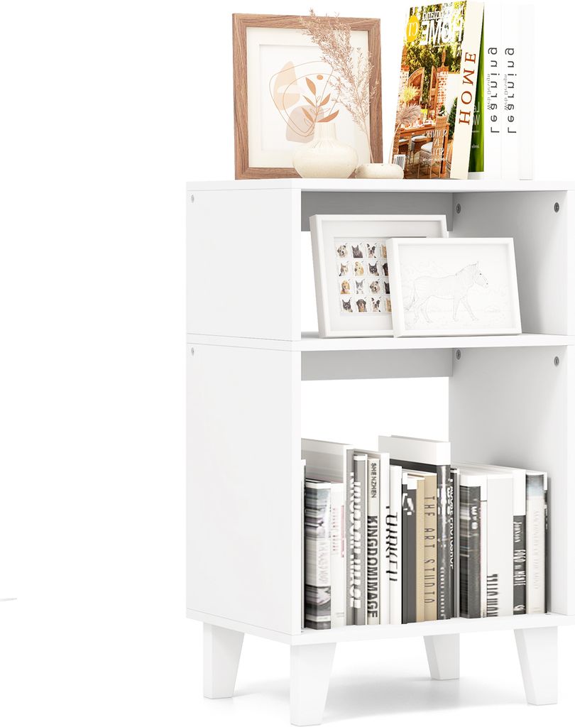 COSTWAY 3-stufiger Beistelltisch, moderner Nachttisch mit Ablagen, schmaler Akzenttisch Weiß