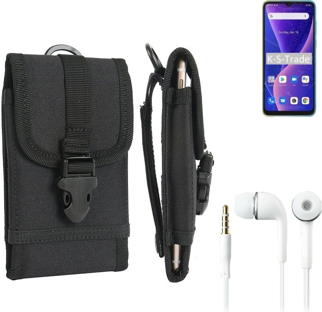 K-S-Trade Holster Schutz Hülle kompatibel mit Blackview Oscal C60 Gürteltasche Handy Hülle Tasche outdoor Seitentasche schwarz 1x + Kopfhörer