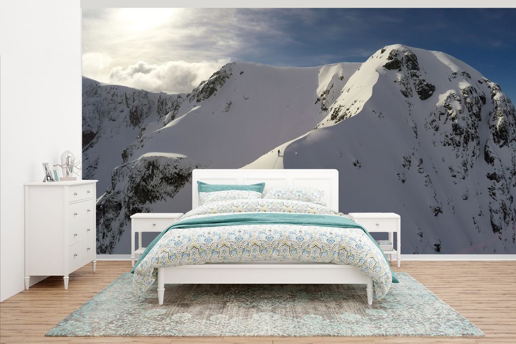 MuchoWow Fototapete für Wohnzimmer oder Schlafzimmer Wandtapete Vinyl Motivtapete Schnee auf dem Gipfel des Ben Nevis in Schottland - 535x300 cm...