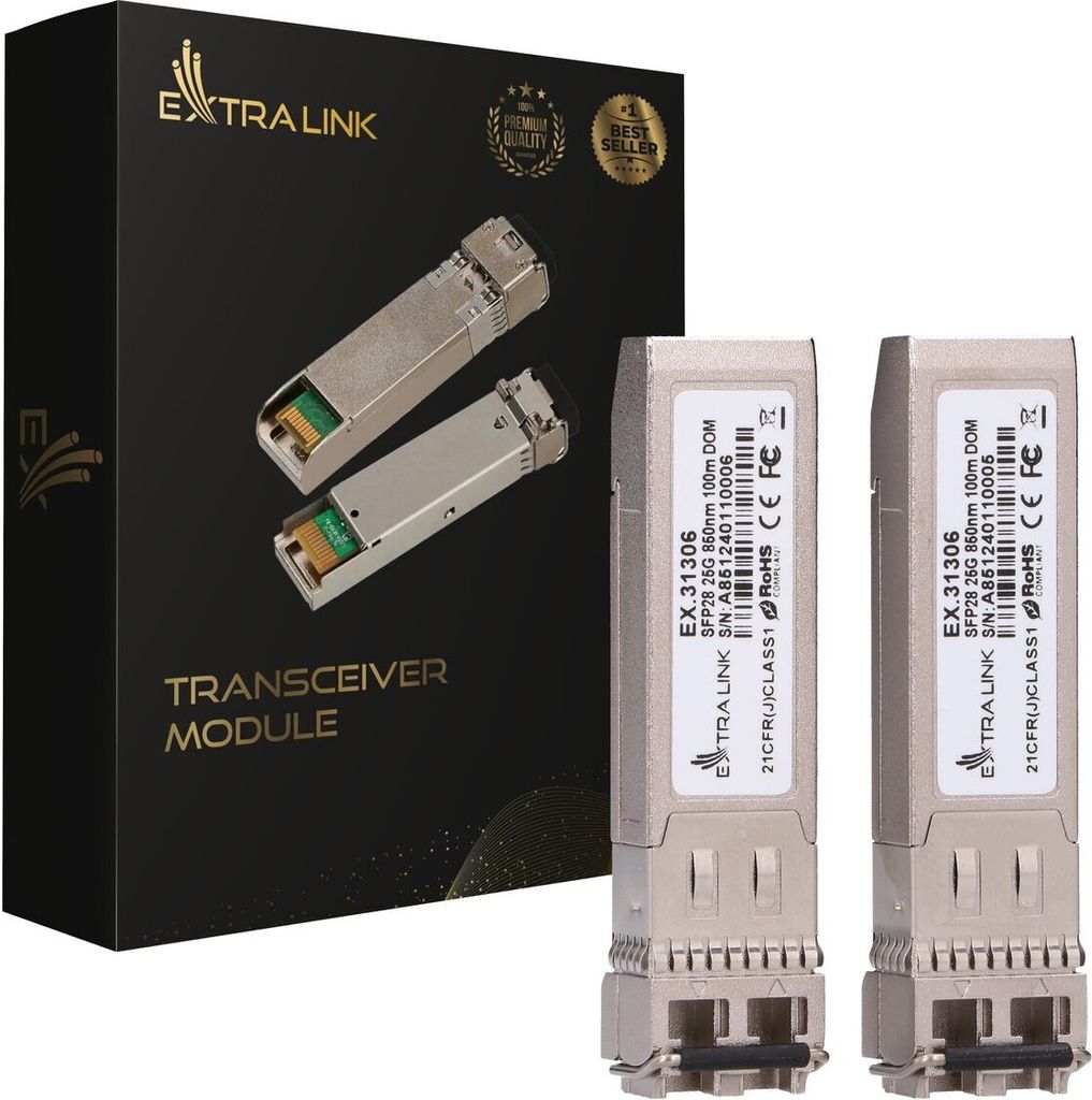 Extralink SFP28 25G 2-Pack Moduł SFP28, 25Gbps, LC/UPC Duplex, 850nm, 100m, multi mode, DOM