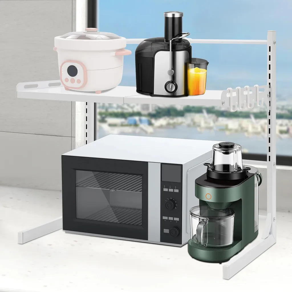 Supfine Support d'étagère pour micro-ondes, étagère à épices, étagère de cuisine, avec crochets, stabilité, 1 étagère, blanc Supfine Support d'étagère pour micro-ondes, étagère à épices, étagère de cuisine, avec crochets, stabilité, 1 étagère, blanc