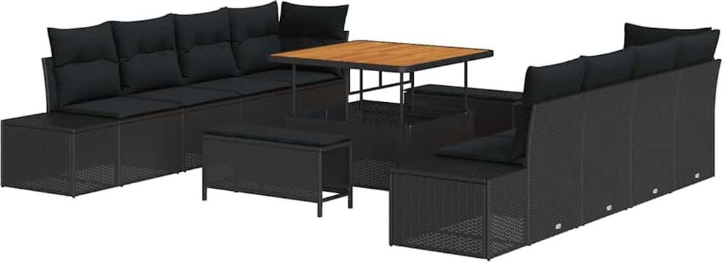 Gartensofa-set mit Kissen 11 pcs Schwarz Poly-Rattan