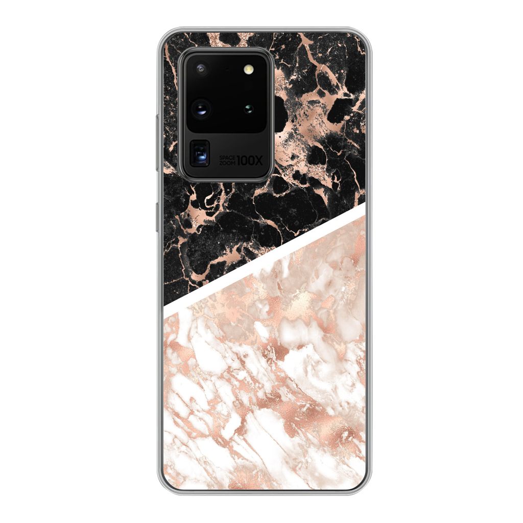 MuchoWow Handyhülle Schutzhülle Hülle für Samsung Galaxy S20 Ultra Marmor - Rosa - Weiß - Schwarz Silikon Softcase Handy Hülle - Karteninhaber