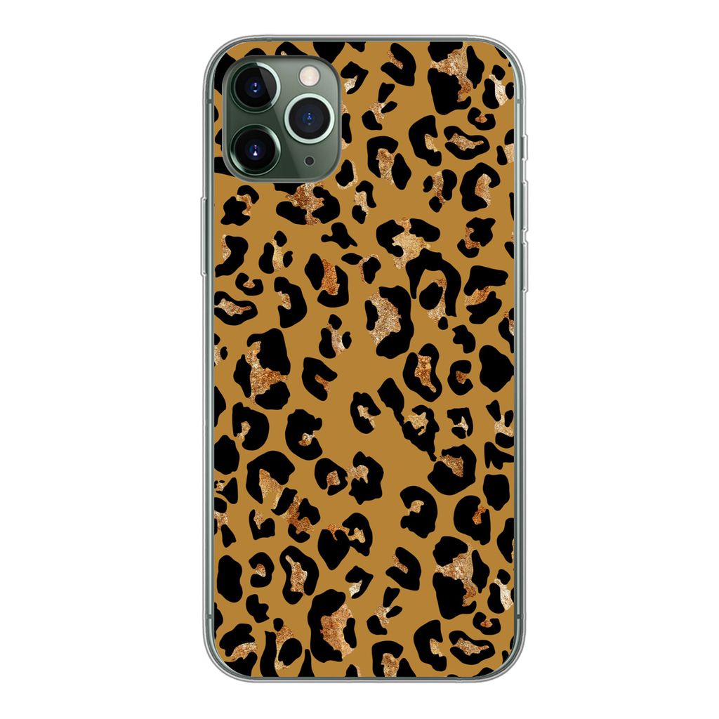 MuchoWow Handyhülle Schutzhülle Hülle für iPhone 11 Pro Max Pantherdruck - Gelb - Gold Silikon Softcase Handy Hülle - Schutz