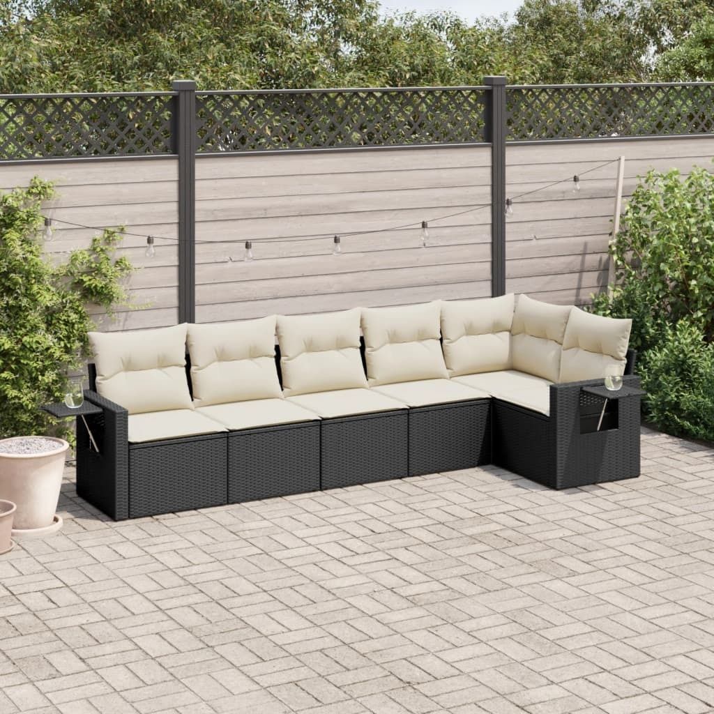 6-tlg. Garten-Sofagarnitur - mit Kissen Schwarz Poly Rattan - Gartenmöbelset 3252523