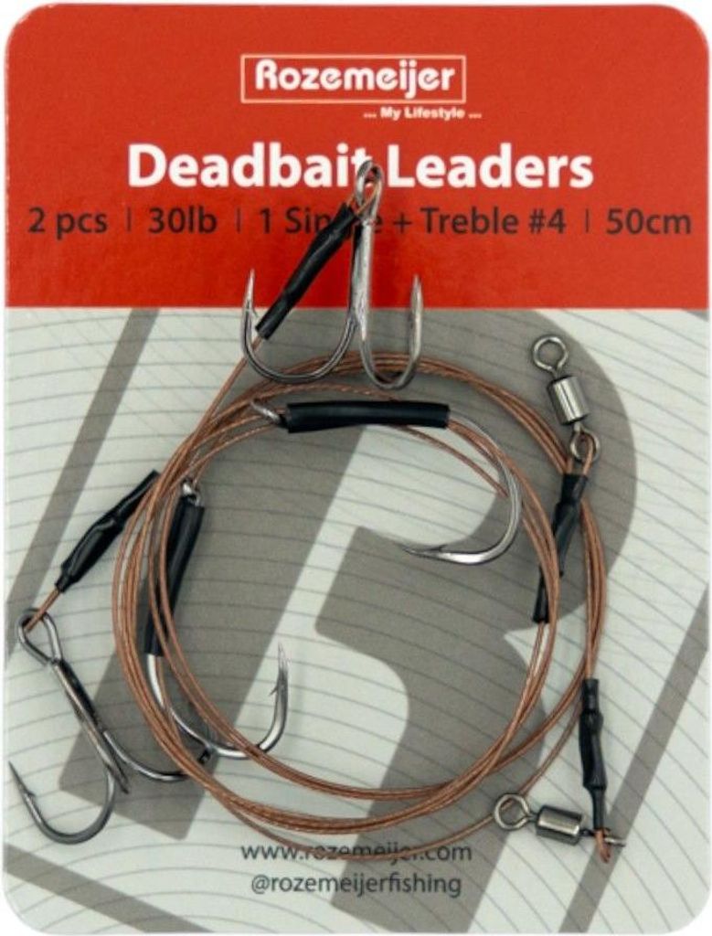 Rozemeijer Deadbait Leaders 1x Single + Size 4 Treble 50cm 30lb 2pc.