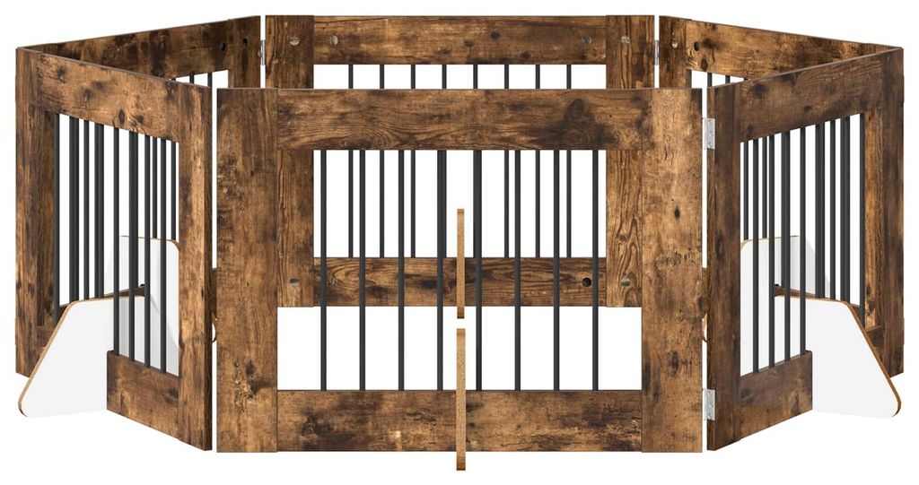 Eleganten-Stil Hundetor mit Ständern 6 pcs,Modernes Design,Hundezwinger & -ausläufe, Geräucherte Eiche 80x60 cm - Sonstiges Hundezubehör - Möb...