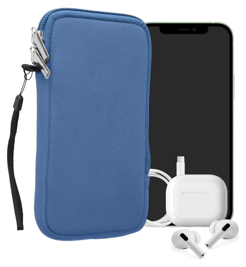 kwmobile Neopren Handytasche für Smartphones XL - 6,7/6,8" - Handy Tasche mit Reißverschluss - Handyhülle universal Azurblau