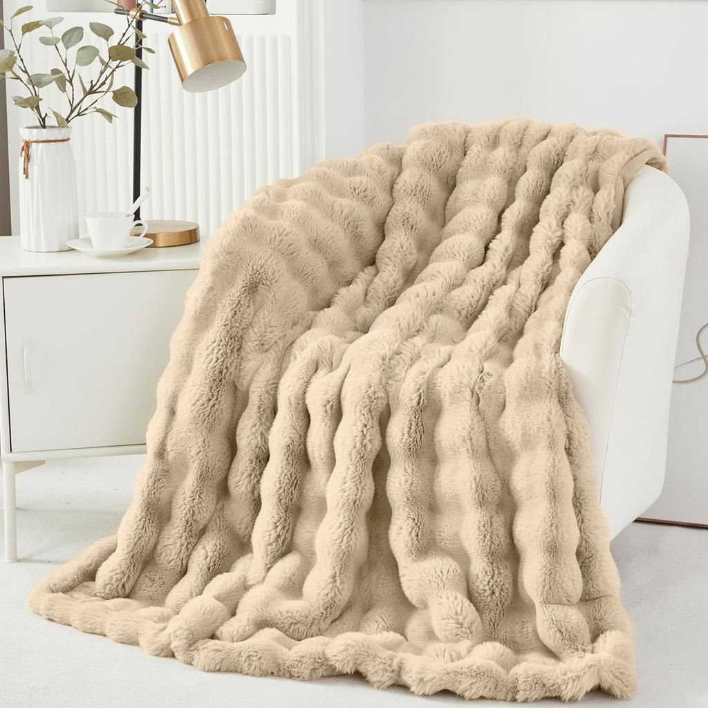 Kuscheldecke Wohndecke 160x200cm Doppelseitig Plüschdecke Warme Flauschige Decke Überwurfdecke Couchdecke Tagesdecke Sofadecke Blanket, Beige
