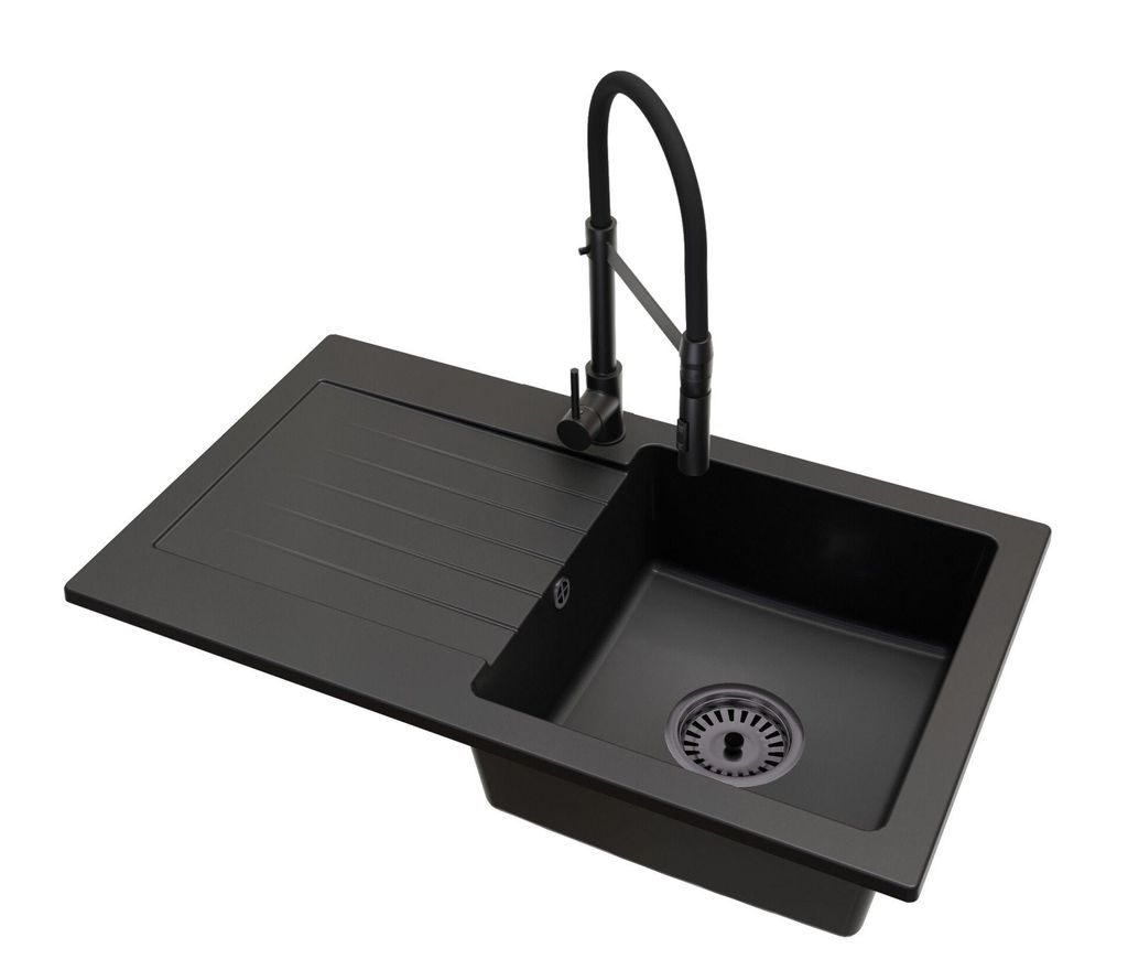 Küchenspüle 1 Becken Leon Siphon Schwarz Armatur Vento Produktbild 