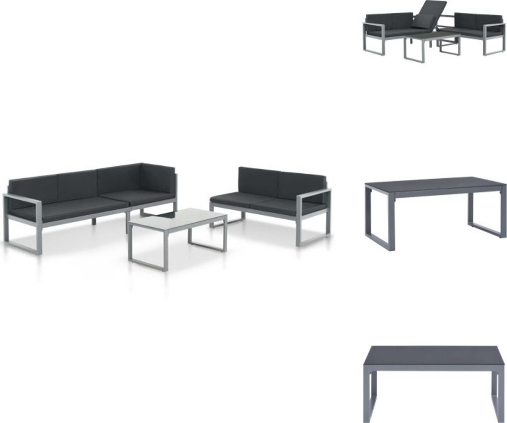 vidaXL Garten-Sofagarnitur 3-tlg. mit Kissen Aluminium Schwarz - Gartenmöbel-Sets