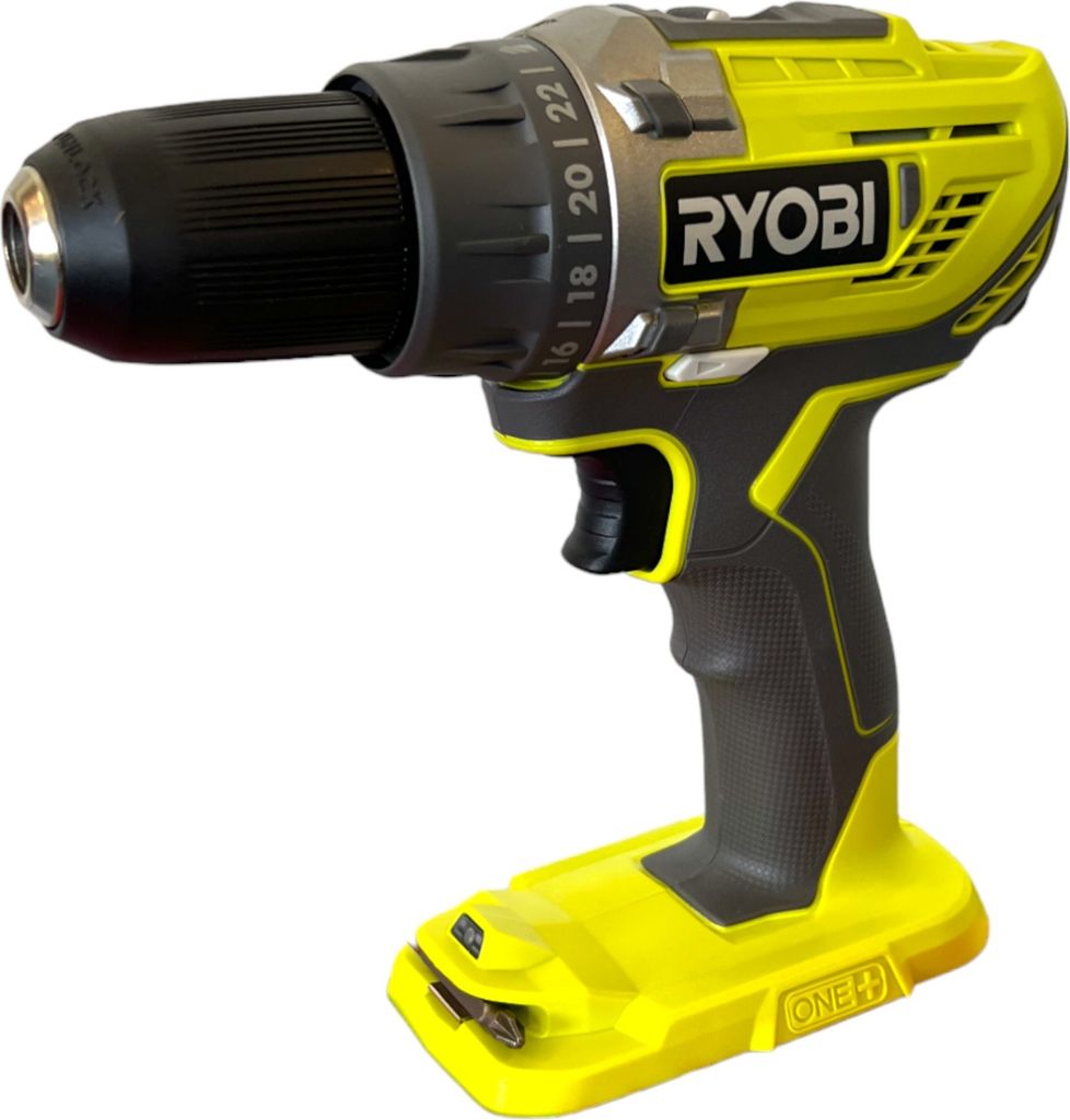 A cordless drill is shown against a white background.