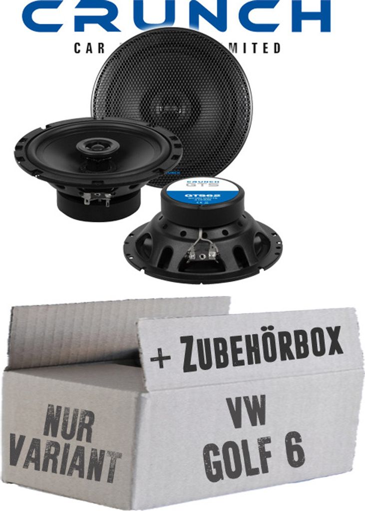 Lautsprecher Boxen Crunch GTS62 - 16,5cm 2-Wege Koax GTS 62 Auto Einbauzubehör - Einbauset passend für VW Golf 6 Variant Front - justSOUND