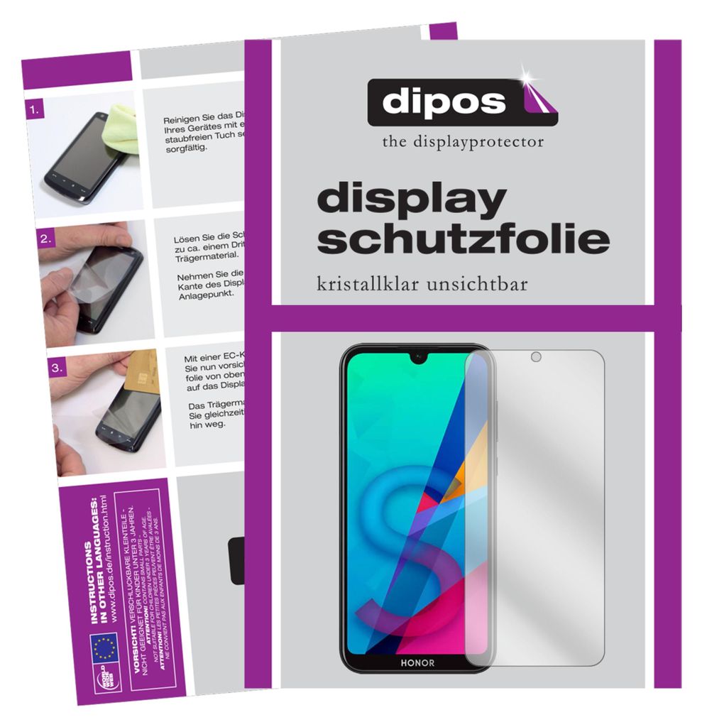 A collage of images showing the installation of a screen protector and a product shot of the screen protector on a phone.