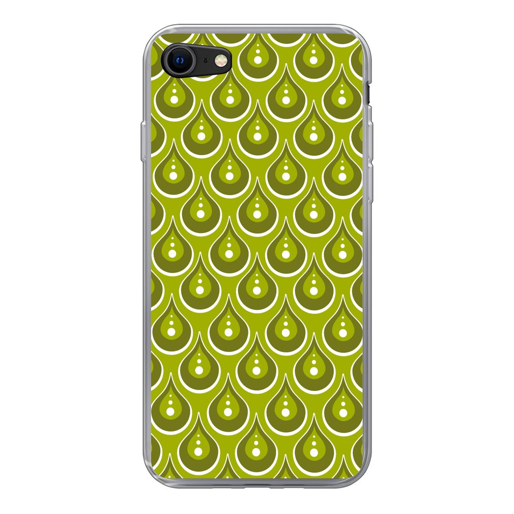 MuchoWow Handyhülle Schutzhülle Hülle für iPhone SE 2022 Muster - Retro - Regen - Tropfen - Grün Silikon Softcase Handy Hülle - Schutzhülle