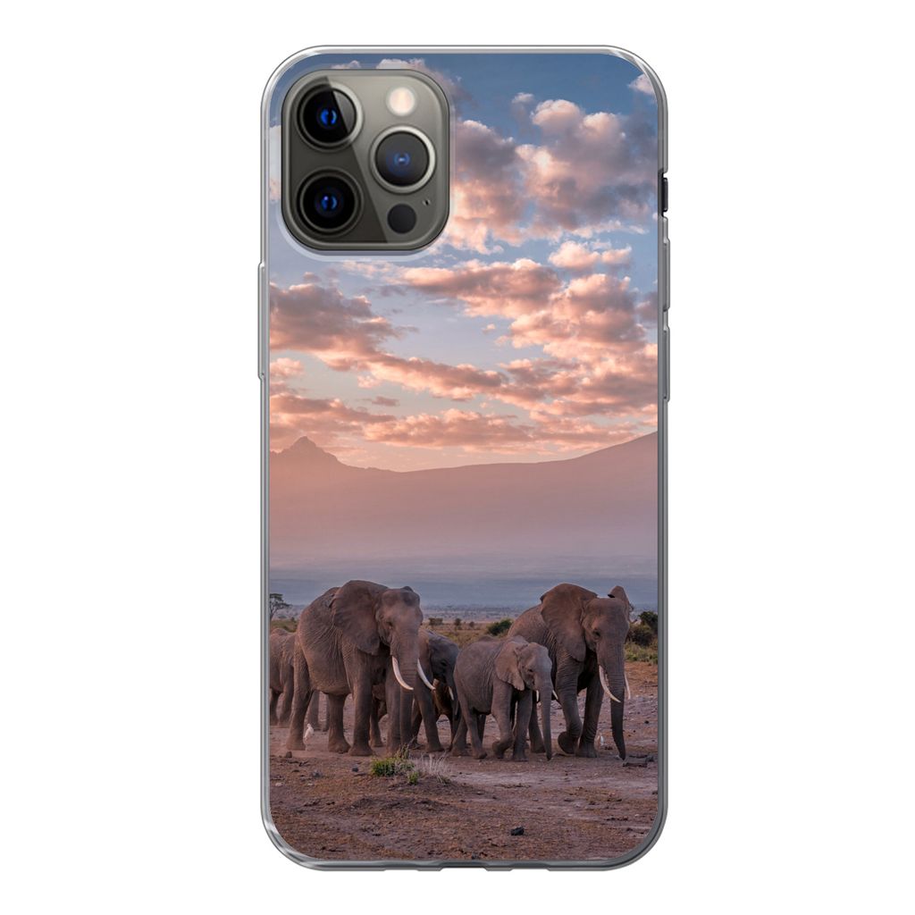 MuchoWow Handyhülle Schutzhülle Hülle für iPhone 13 Pro Elefant - Tiere - Abend - Landschaft - Savanne Silikon Softcase Handy Hülle - Handy-...