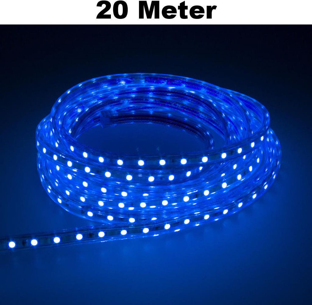 Leuchtstreifen SMD2835 60 LED/Meter LED Strip Stripe Lichtleiste Lichterkette Lichtband Lichtstreifen Band Blau 20 Meter Länge Komplett Set