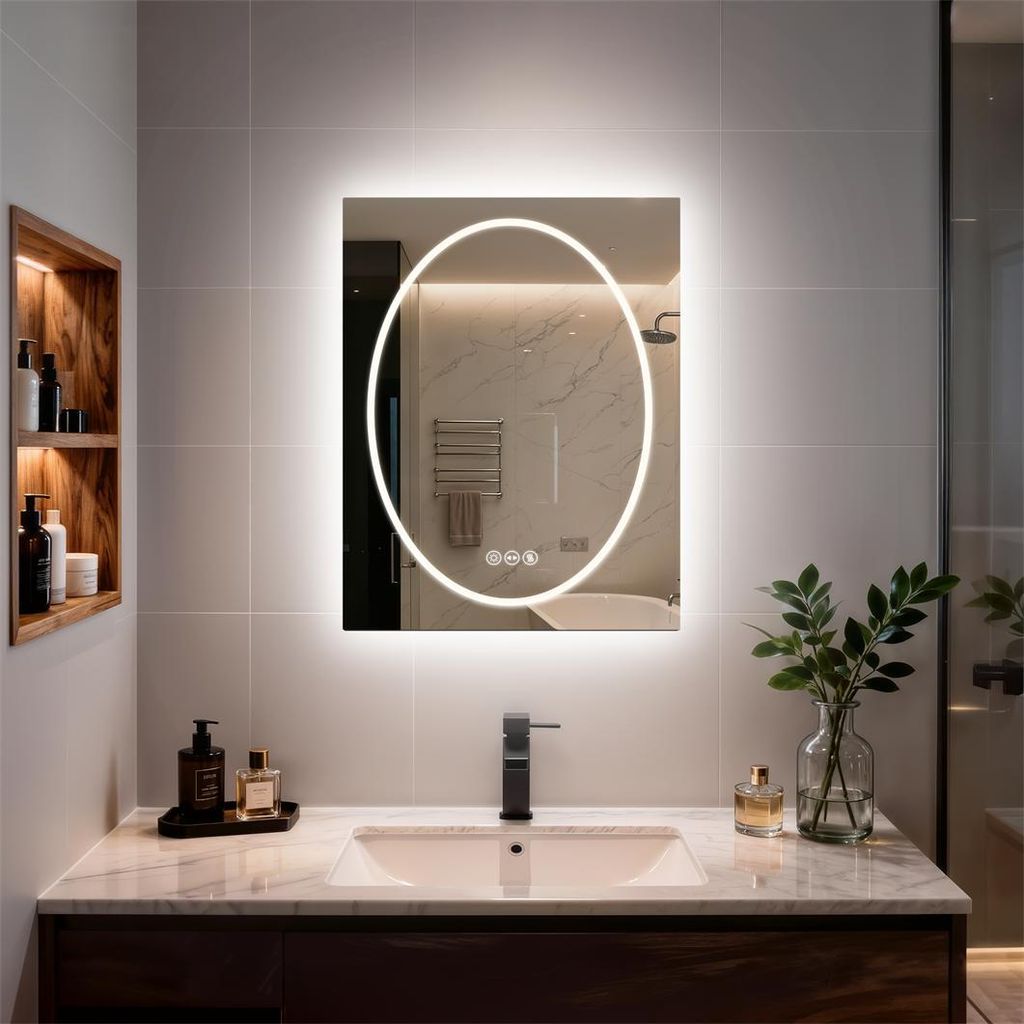 WISFOR LED Badezimmerspiegel, Badspiegel mit Beleuchtung beschlagfrei 60x80cm, Wand Badezimmerspiegel mit Beleuchtung dimmbar