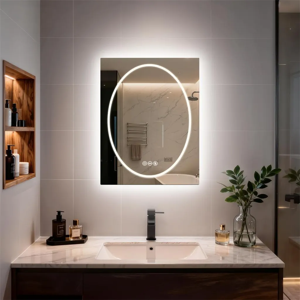Miroir de salle de bain LED WISFOR 60x80 cm avec éclairage anti-buée