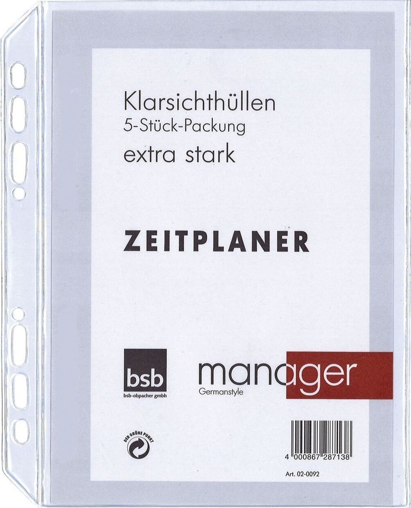 bsb 02-0092 Ersatzhülle "Manager" - A5, 5er Pack, extra Image du produit 