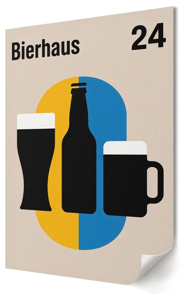 Bierhaus-Poster- Kunstdruck A1 (59x84 cm) - Modern, glamourös, minimalistisch- Wandbild für Wohnzimmer Schlafzimmer & Flur, Modernes Poster Wandd...