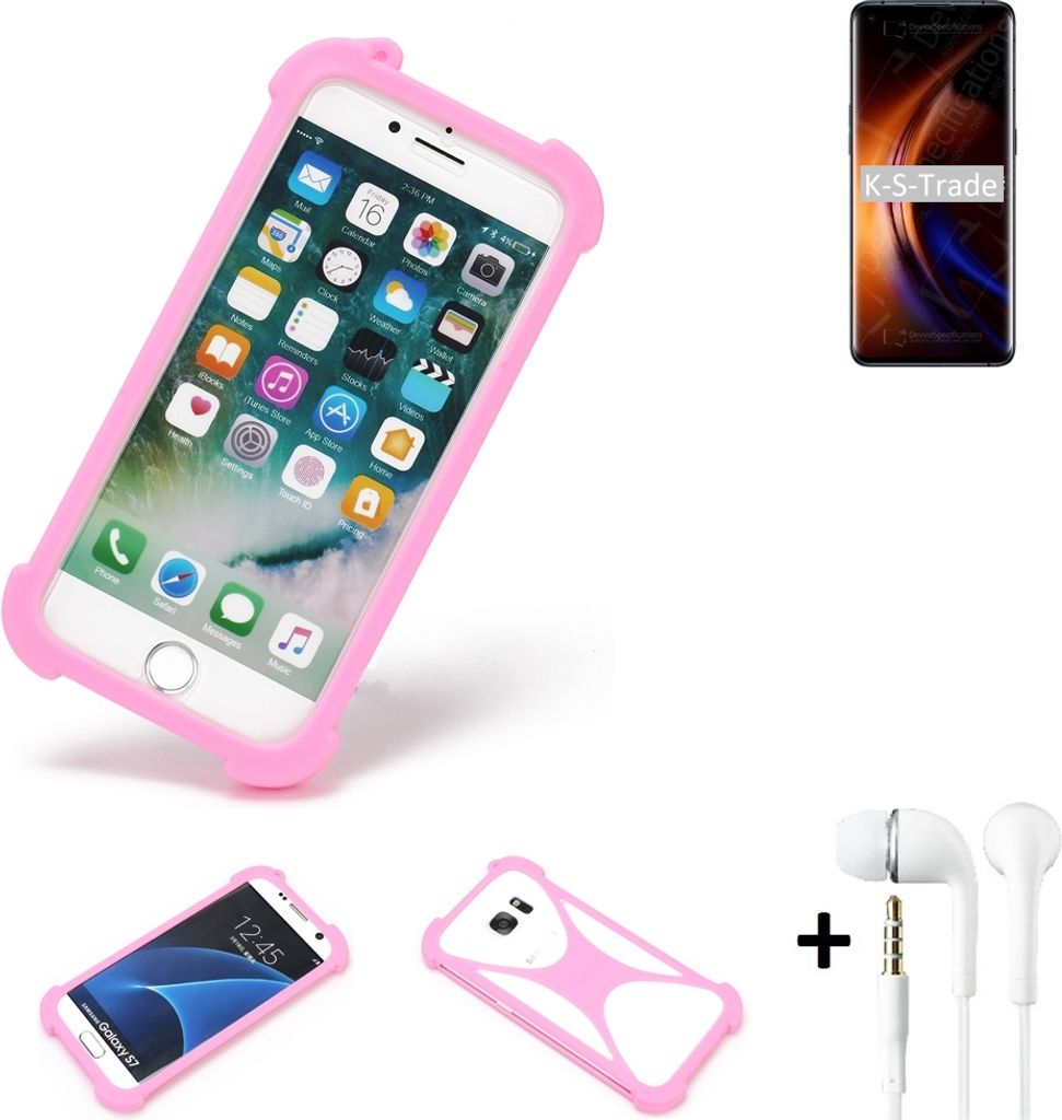 K-S-Trade Bumper + Kopfhörer kompatibel mit Oppo Find X3 Pro Handy Hülle Schutzhülle Silikon Schutz Hülle Cover Case Silikoncase Silikonbumper TPU