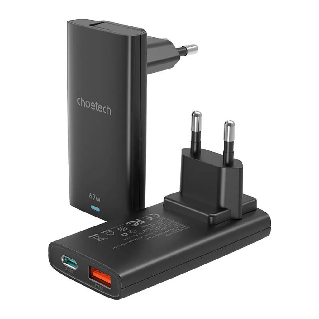 Alimentatore Piatto GaN 65W Choetech PD6011 USB-C+A Nero