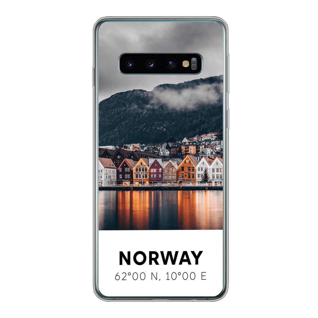 MuchoWow Handyhülle Schutzhülle Hülle für Samsung Galaxy S10 Norwegen - Skandinavien - Bergen - Winter Silikon Softcase Handy Hülle - Handyt...