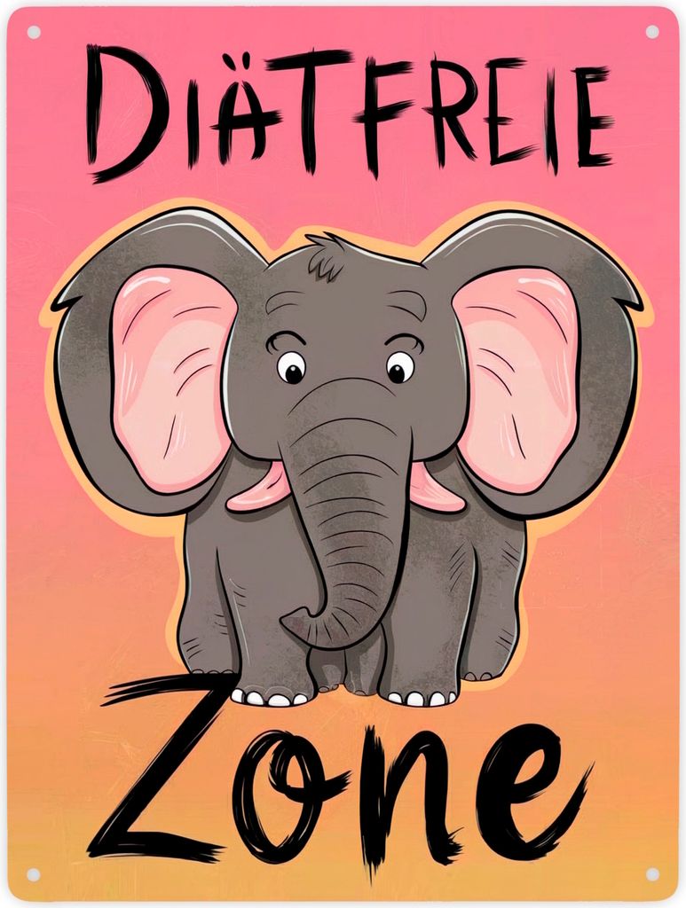 Grauer Elefant - Diätfreie Zone - Metallschild XXL in 28x38 cm