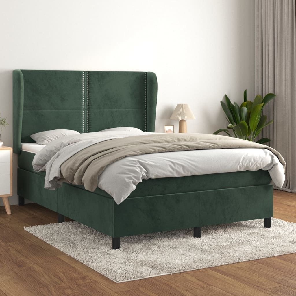 Design Möbel Boxspringbett mit Matratze Dunkelgrün 140x190 cm Samt - 2024 Neu