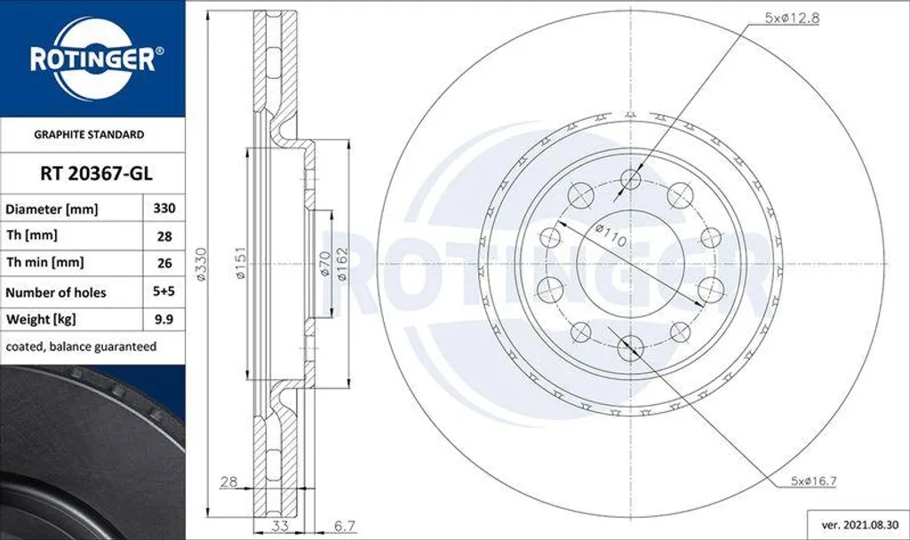 Disque de frein RT 20367-GL : stoppez les vibrations au freinage sur Alfa