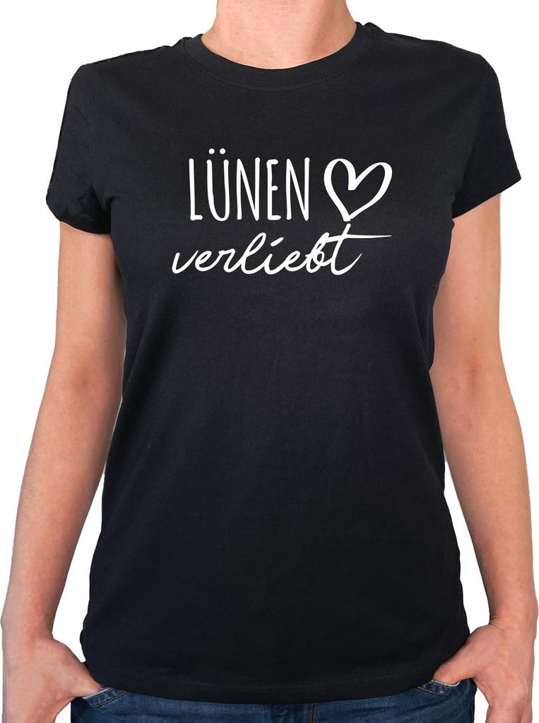 Huuraa Damen T-Shirt Lünen verliebt S Black Bio Baumwolle Fairtrade Damenshirt Geschenkidee