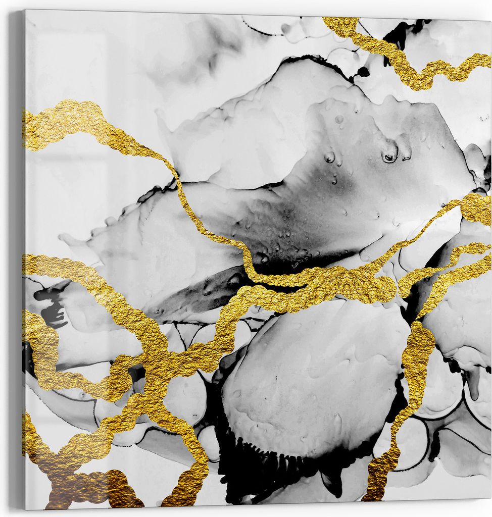 DEQORI Magnettafel Glas 30x30 cm 'Goldene Adern' beschreibbar Whiteboard Pinnwand Küche